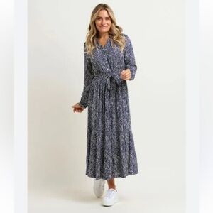 Anthropologie See U Soon Long Sleeve Smoked Waist Dress Paisley